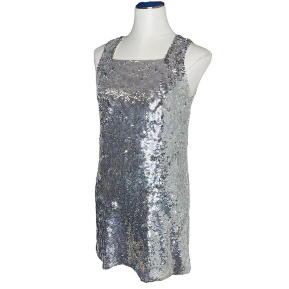 Alice and Olivia Silver Sequin Mini Dress size Small - Picture 4 of 9